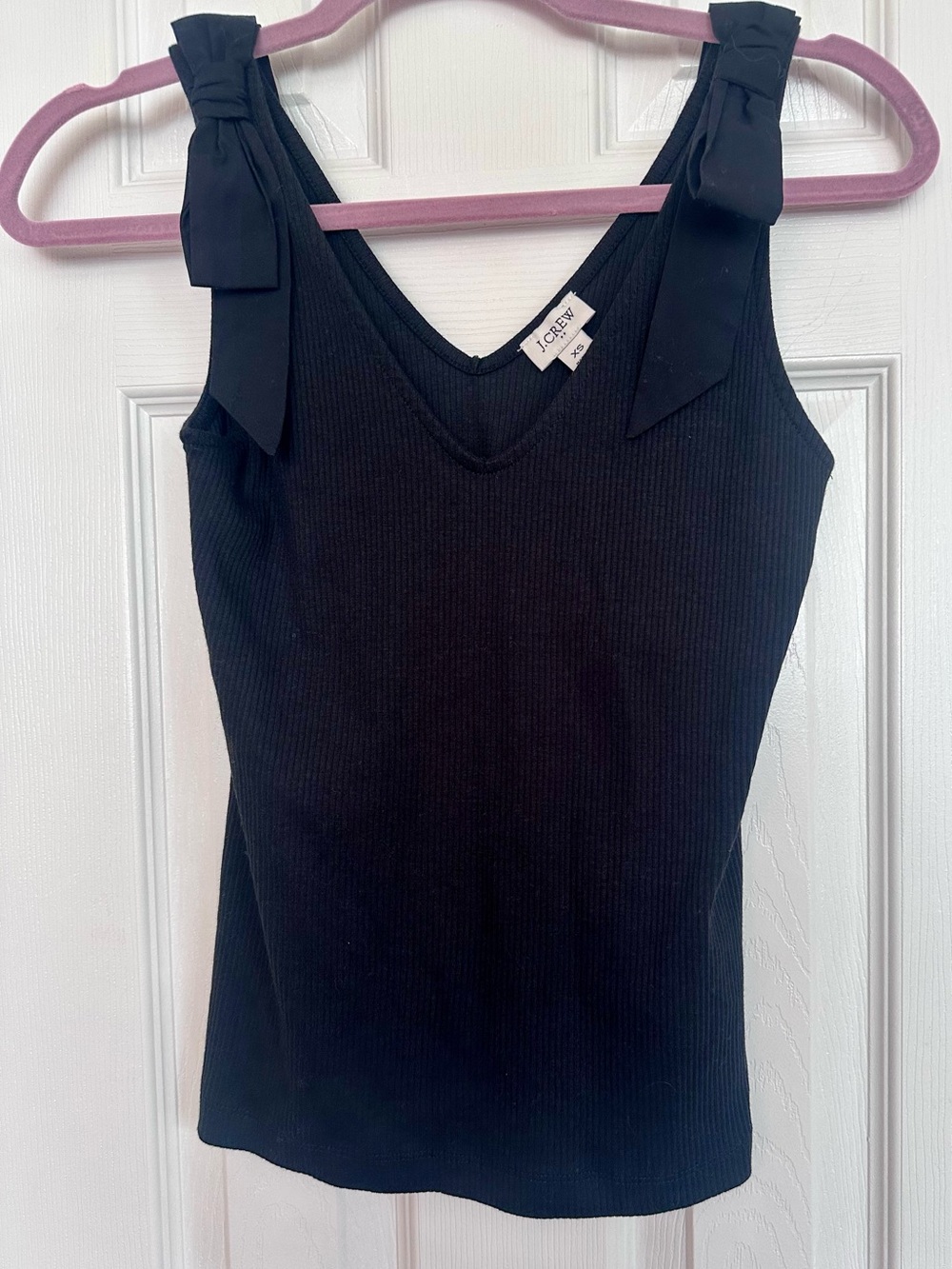 J.Crew Bow-Shoulder Ribbed V-Neck Tank Top - Picture 2 of 7